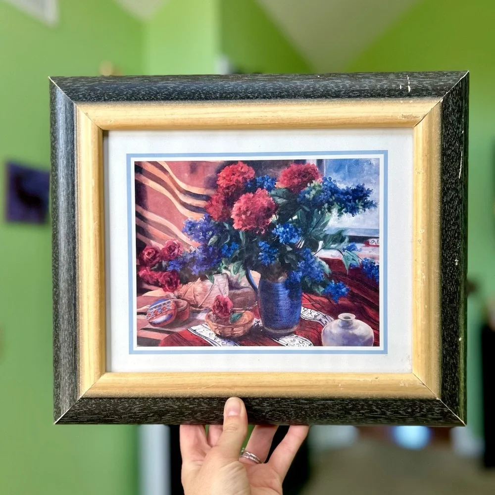 VTG Floral Dainty Cottage Still Life Framed Wall Decor Art